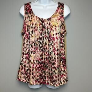 Chico's Flowy Feminine Pink Tan Artsy Sleeveless Silk Top Sz 2 (L)